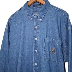 Vintage Chaps Ralph Lauren Shirt Men XL Button Down Blue Denim Chambray Crest